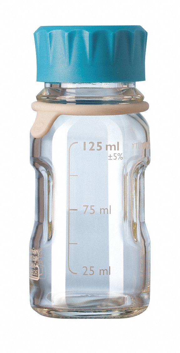 Bottle: Borosilicate Glass, 125 mL Capacity - mL, 4.22 fl oz Capacity - oz, 55 mm Body Dia, Type I