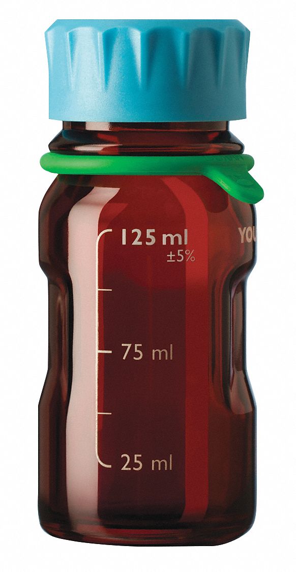 Bottle: Borosilicate Glass, 125 mL Capacity - mL, 4.22 fl oz Capacity - oz, 55 mm Body Dia, Type I