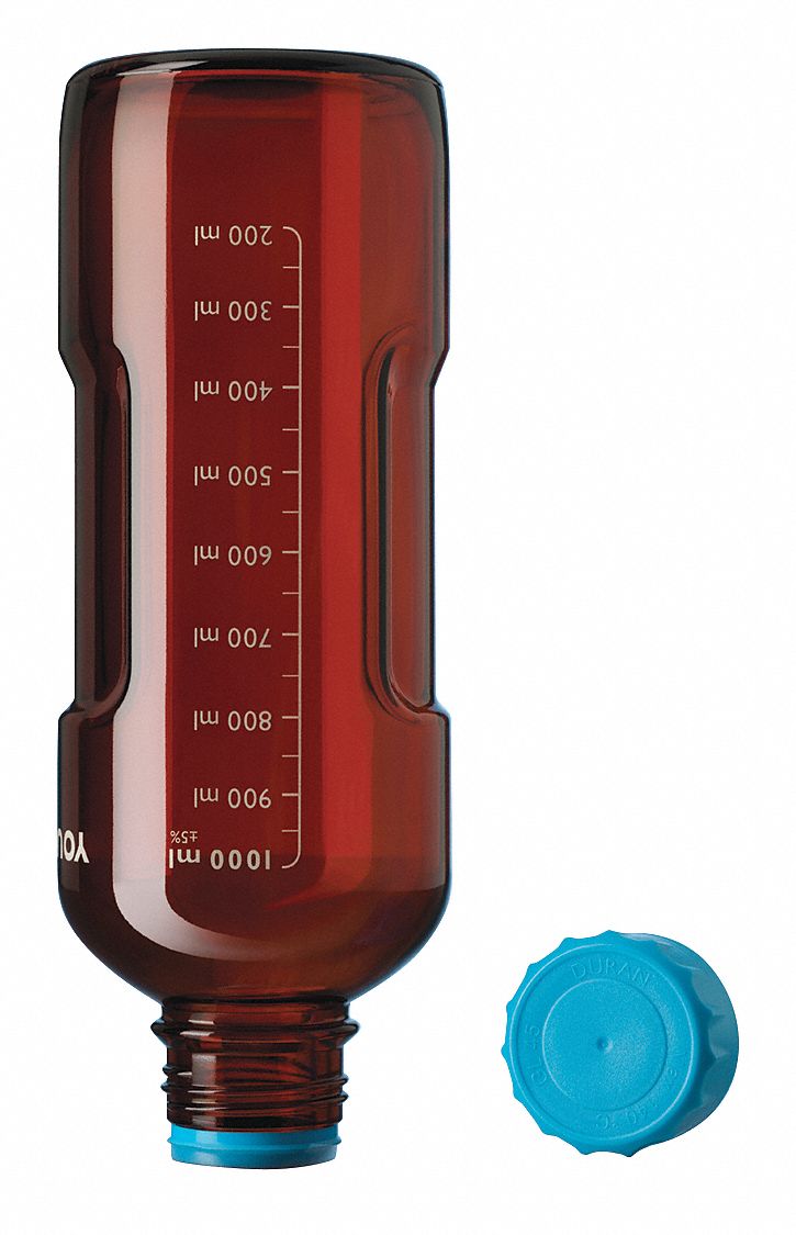 Bottle: Borosilicate Glass, 1 L Capacity - mL, 33.81 fl oz Capacity - oz, 93 mm Body Dia, Type I