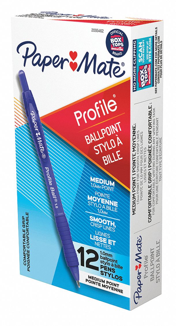 Pen: Profile, Blue / (12) Blue, 1 mm, Retractable, Blue, Textured Cushion, Plastic, 12 PK