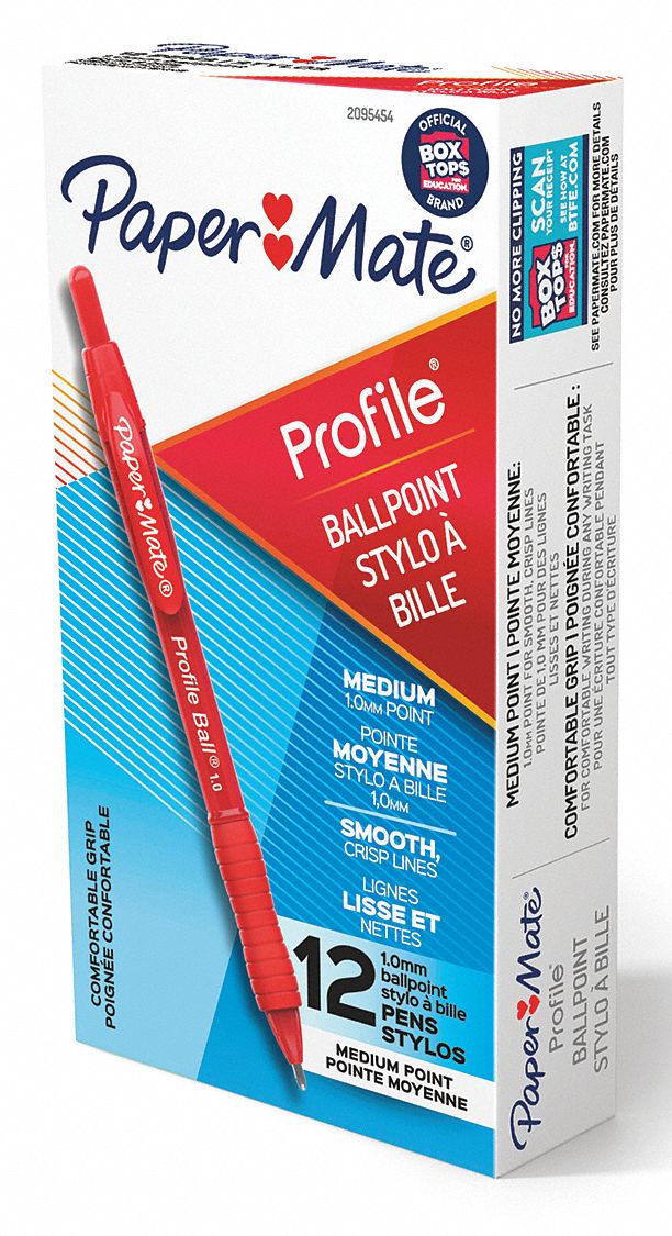 Pen: Profile, Red / (12) Red, 1 mm, Retractable, Red, Textured Cushion, Plastic, 12 PK