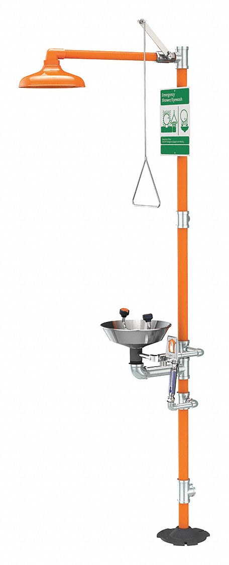 Shower with Eyewash: Floor Mnt, Uncovered, Stainless Steel Bowl, Std Mounting