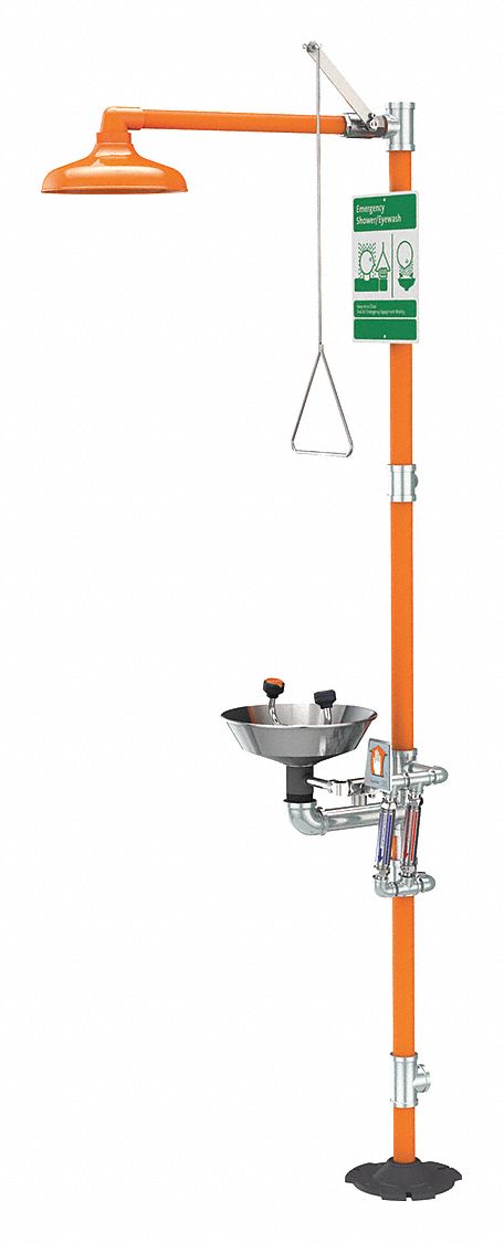 Shower with Eyewash: Floor Mnt, Uncovered, Stainless Steel Bowl, Std Mounting