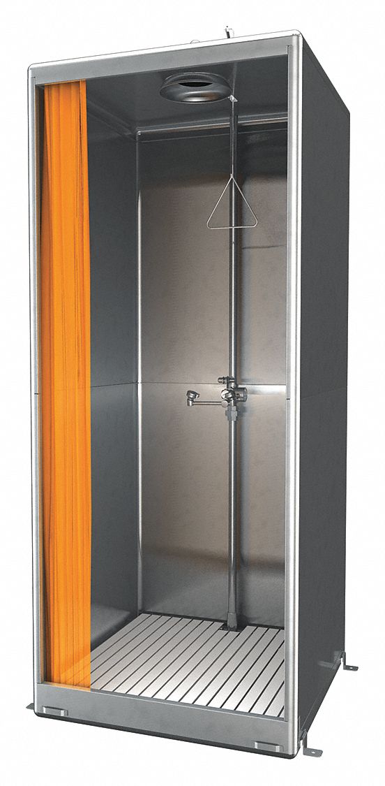 Shower with Eyewash: Floor Mnt, No Bowl, Stainless Steel Pipe, Plastic Showerhead