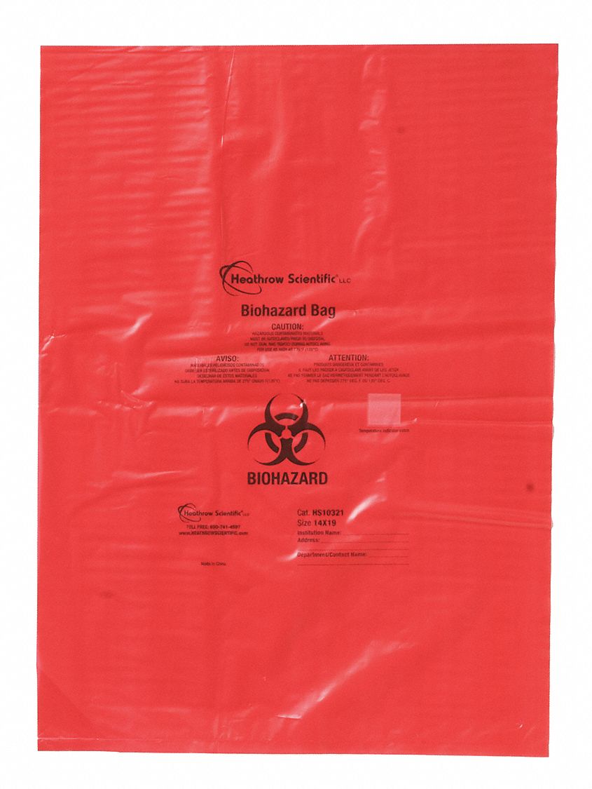 Biohazard Bags: 2 3/8 gal Capacity, 14 in Overall Wd, 19 in Overall Ht, 200 PK