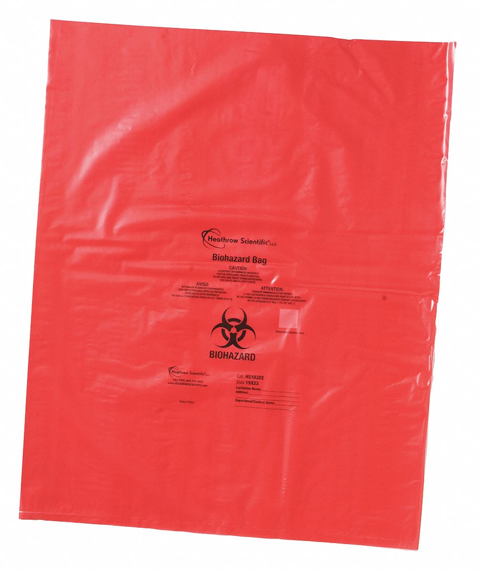 HEATHROW SCIENTIFIC, 5 gal Capacity, 19 1/8 in Wd, Biohazard Bags