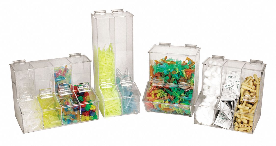 Bin: 6 5/8 in Overall Wd, 8 1/2 in Overall Ht, 11 1/4 in Overall Lg, Acrylic, Clear, Lab Consumables