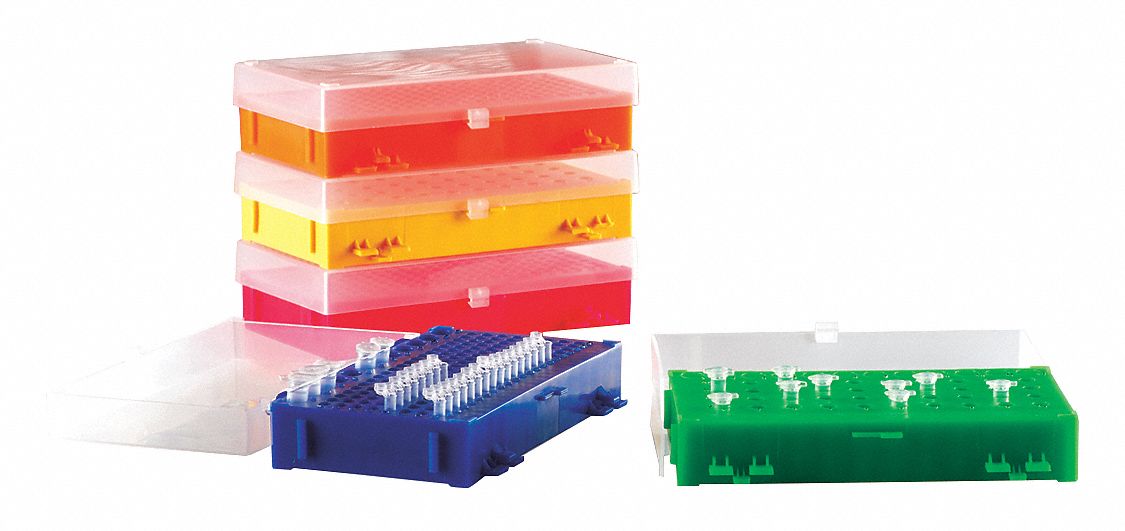Tube Rack: 5 1/4 in Overall Wd, 2 1/8 in Overall Ht, 8 1/8 in Overall Lg, Polypropylene, Multicolor