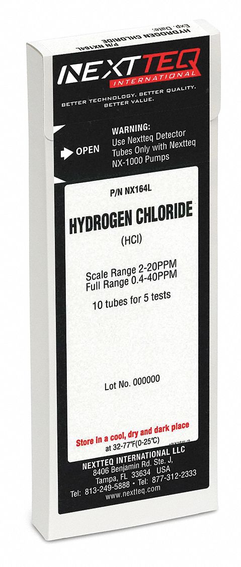 Detector Tube: NEXTEQ NX-1000, HCl, Gas Detection Tube, Hydrogen Chloride ( HCl ), 5 PK