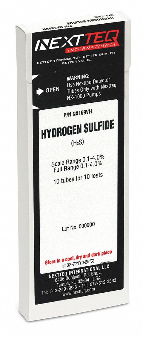 Detector Tube: NEXTEQ NX-1000, H2S, Gas Detection Tube, Hydrogen Sulfide ( H2S ), 10 PK