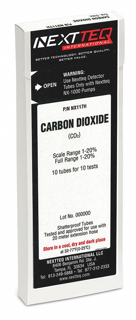 Detector Tube: NEXTEQ NX-1000, CO2, Gas Detection Tube, Carbon Dioxide ( CO2 ), 10 PK