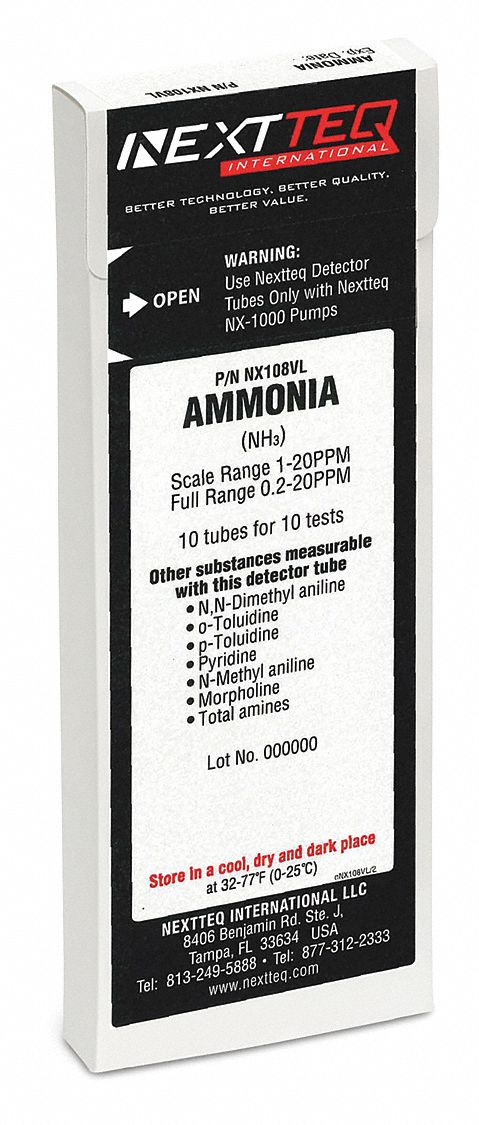 Detector Tube: NEXTEQ NX-1000, NH3, Gas Detection Tube, Ammonia ( NH3 ), With Pump, 10 PK