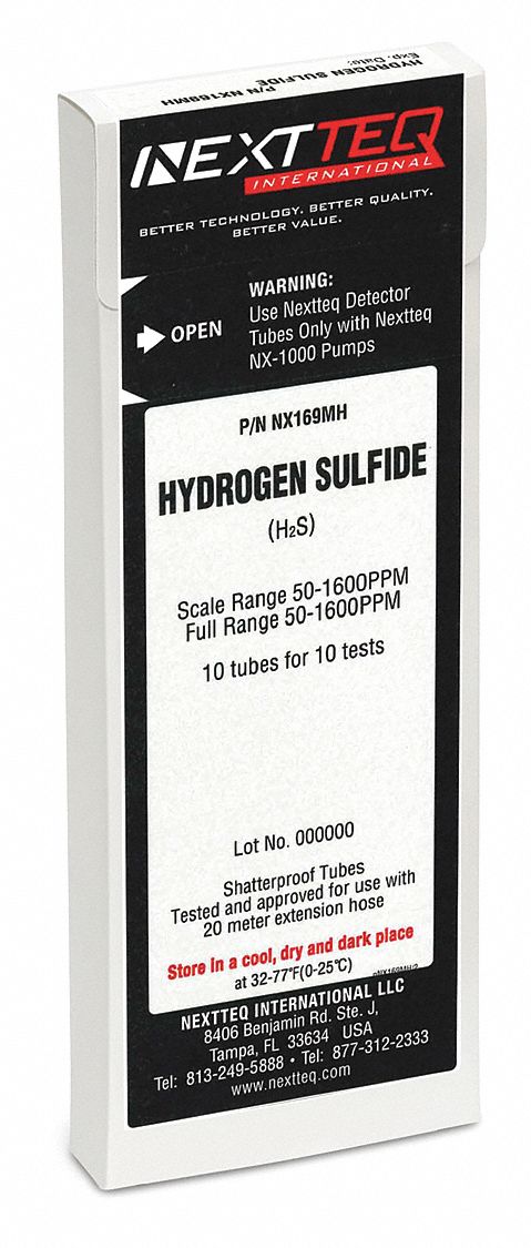 Detector Tube: NEXTEQ NX-1000, H2S, Gas Detection Tube, Hydrogen Sulfide ( H2S ), 10 PK
