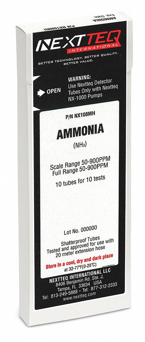 Detector Tube: NEXTEQ NX-1000, NH3, Gas Detection Tube, Ammonia ( NH3 ), With Pump, 10 PK