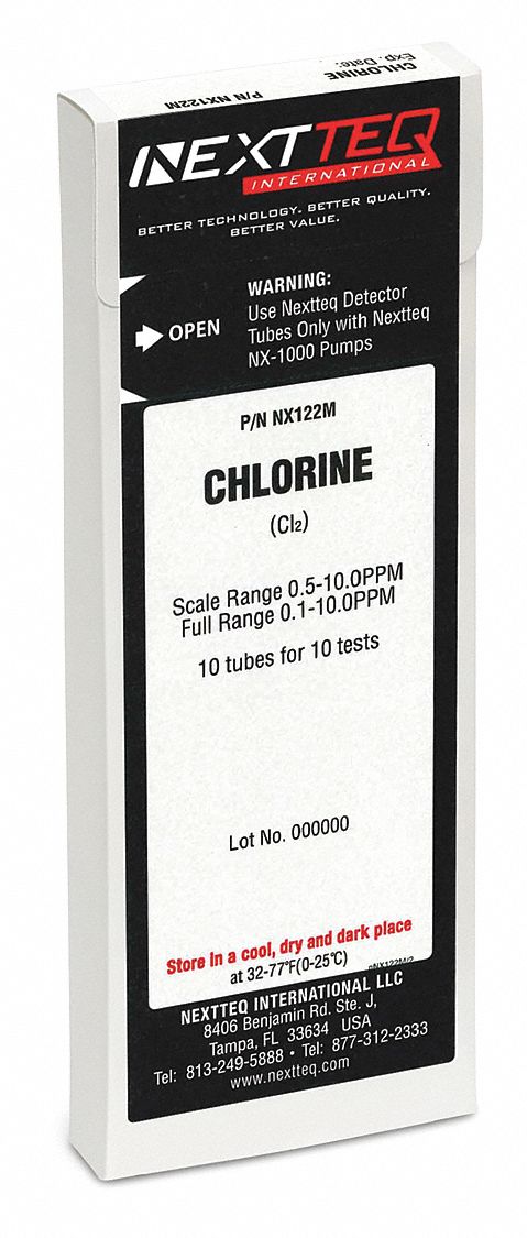 Detector Tube: NEXTEQ NX-1000, Cl2, Gas Detection Tube, Chlorine ( Cl2 ), With Pump, 10 PK
