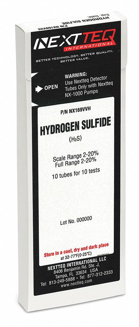Detector Tube: NEXTEQ NX-1000, H2S, Gas Detection Tube, Hydrogen Sulfide ( H2S ), 10 PK