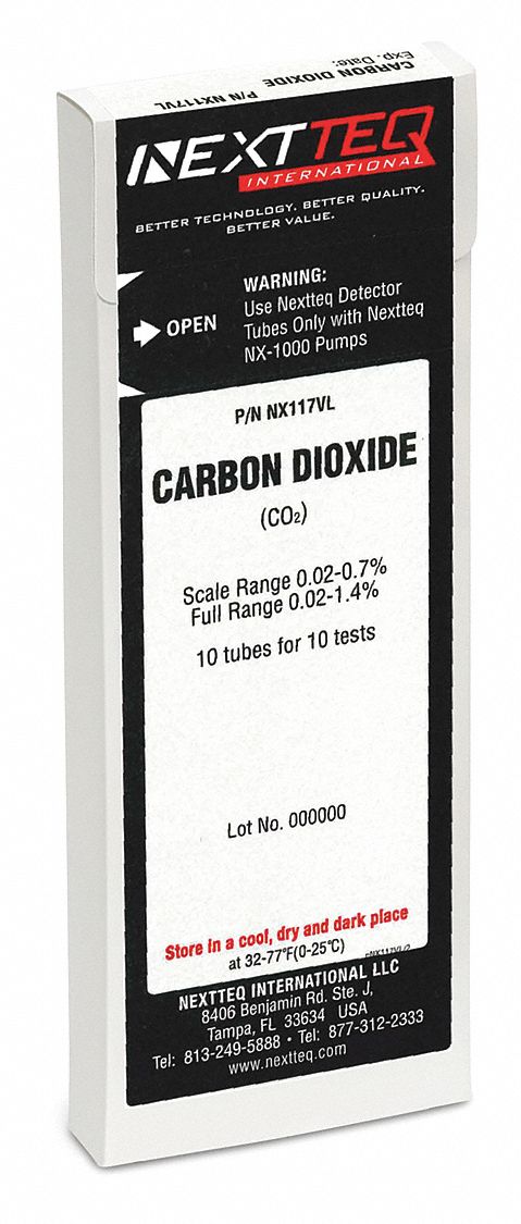 Detector Tube: NEXTEQ NX-1000, CO2, Gas Detection Tube, Carbon Dioxide ( CO2 ), 10 PK