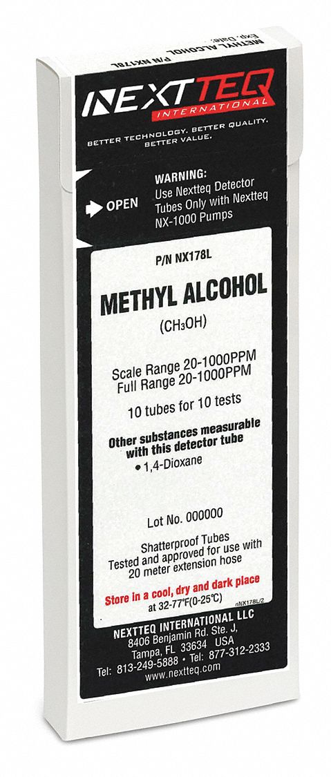 Detector Tube: NEXTEQ NX-1000, CH3OH, Gas Detection Tube, Methyl Alcohol ( CH3OH ), 10 PK
