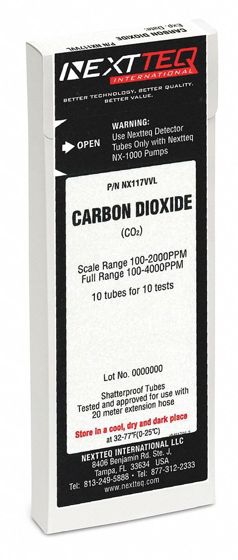 Detector Tube: NEXTEQ NX-1000, CO2, Gas Detection Tube, Carbon Dioxide ( CO2 ), 10 PK
