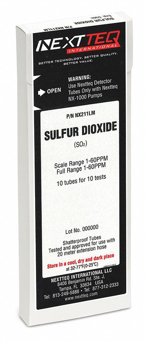 Detector Tube: NEXTEQ NX-1000, SO2, Gas Detection Tube, Sulfur Dioxide ( SO2 ), 10 PK