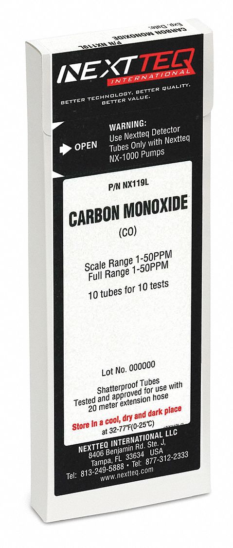 Detector Tube: NEXTEQ NX-1000, CO, Gas Detection Tube, Carbon Monoxide ( CO ), 10 PK