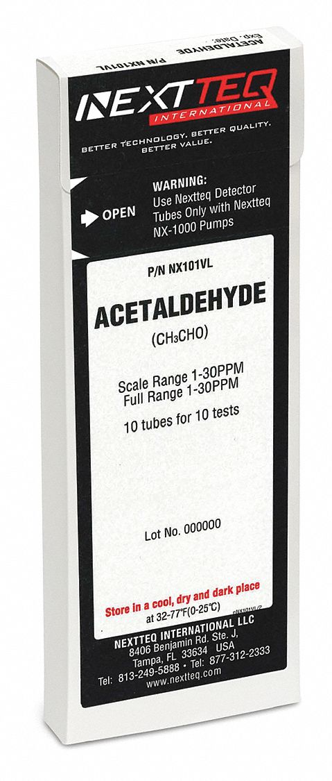 Detector Tube: NEXTEQ NX-1000, C2H4O, Gas Detection Tube, Acetaldehyde ( C2H4O ), 10 PK