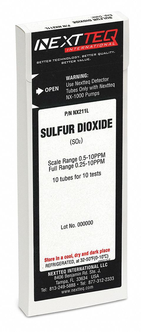 Detector Tube: NEXTEQ NX-1000, SO2, Gas Detection Tube, Sulfur Dioxide ( SO2 ), 10 PK