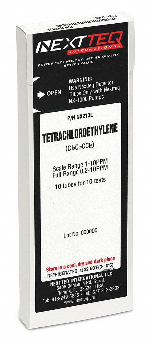 Detector Tube: NEXTEQ NX-1000, C2Cl4, Gas Detection Tube, With Pump, Break-Off Tip, 10 PK