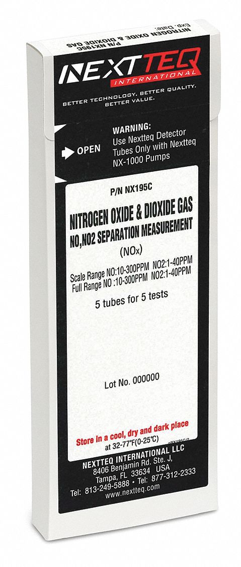 Detector Tube: NEXTEQ NX-1000, NO, Gas Detection Tube, With Pump, Industrial Hygiene, 5 PK