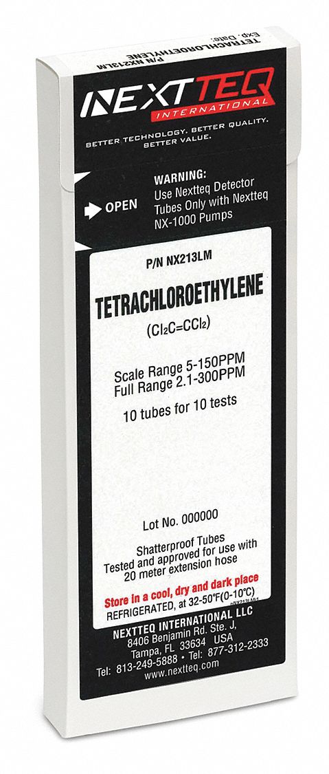 Detector Tube: NEXTEQ NX-1000, C2Cl4, Gas Detection Tube, With Pump, Break-Off Tip, 10 PK