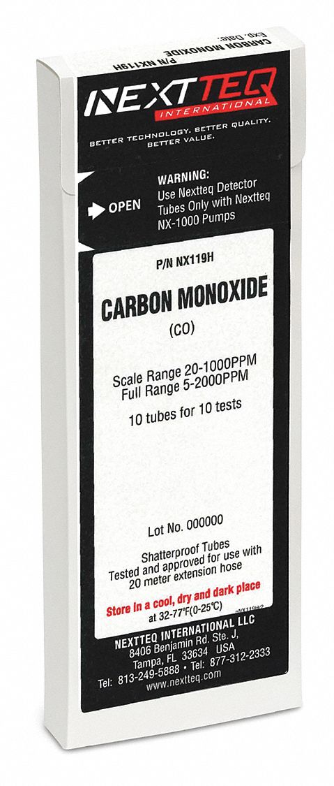 Detector Tube: NEXTEQ NX-1000, CO, Gas Detection Tube, Carbon Monoxide ( CO ), 10 PK