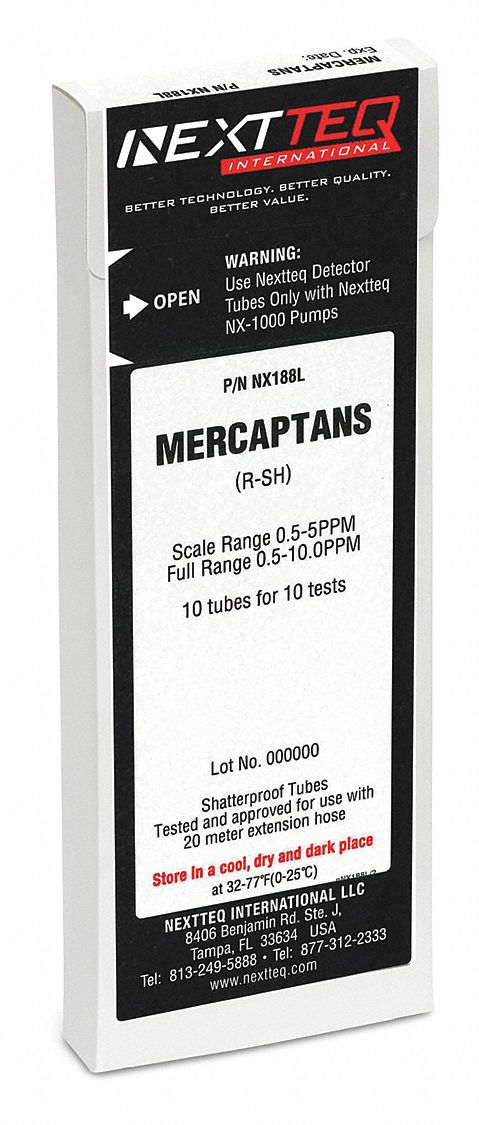 Detector Tube: NEXTEQ NX-1000, CH4S, Gas Detection Tube, Methyl Mercaptan ( CH4S ), 10 PK