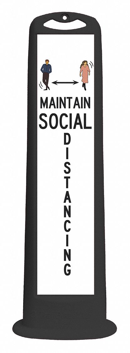 Vertical Panel: Maintain Social Distancing, Grabber Top, 45 in Ht, Non-Reflective, Black