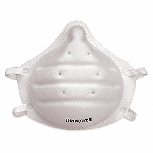 Disposable Respirator: Dual, Non-Adj, Molded Nose Bridge, Std, White, Universal Mask Size, 20 PK