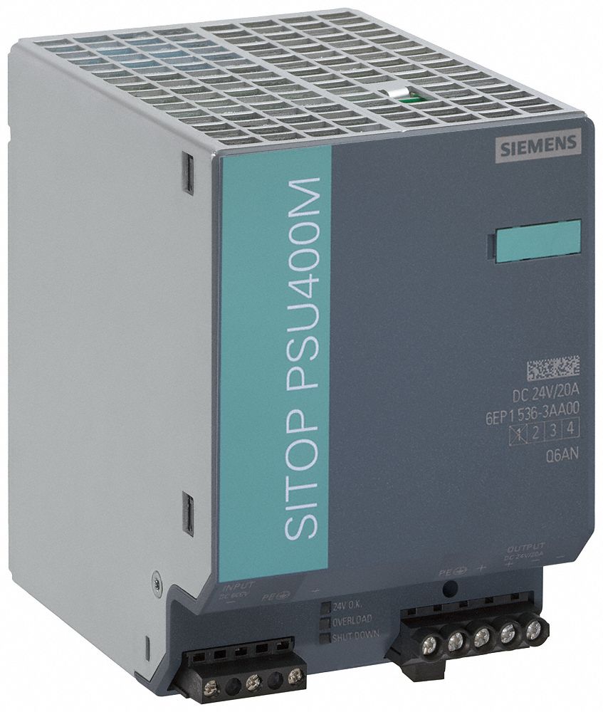 Stabilized Power Supply: DIN Rail, 480 W Output Power - Rated, 20 A Current - Output, Metal
