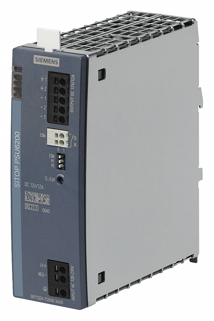 Stabilized Power Supply: DIN Rail, 144 W Output Power - Rated, 12 A Current - Output, Metal