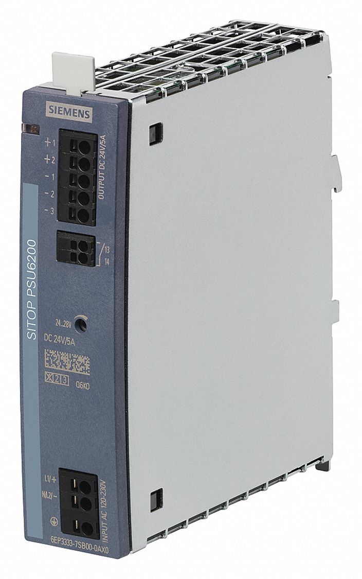 Stabilized Power Supply: DIN Rail, 120 W Output Power - Rated, 5 A Current - Output, Metal