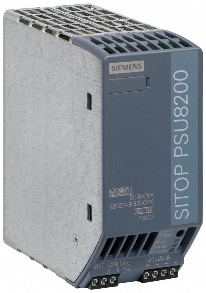 Stabilized Power Supply: DIN Rail, 240 W Output Power - Rated, 10 A Current - Output, Metal