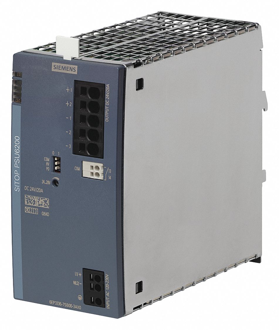Stabilized Power Supply: DIN Rail, 480 W Output Power - Rated, 20 A Current - Output, Metal