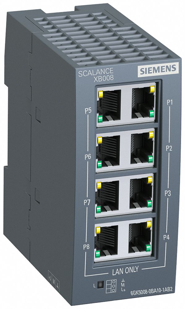 Industrial Ethernet Switch: 8 Port Unmanaged Twisted Pr, 8, RJ45, 24V AC/DC, 10/100 Mbit/s