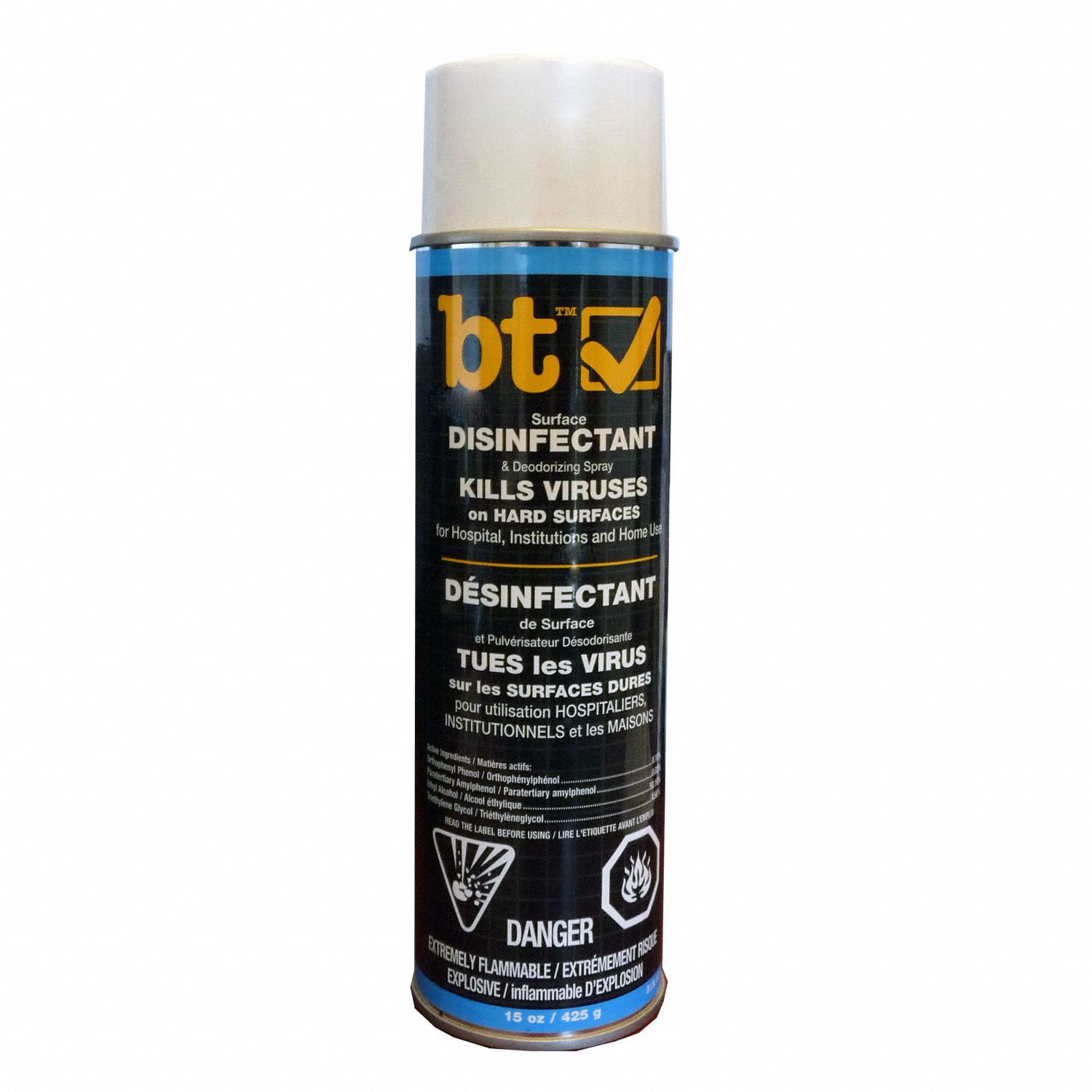 Disinfectant: Aerosol Spray Can, 15 oz Container Size, Ready to Use, Liquid, Unscented, BT