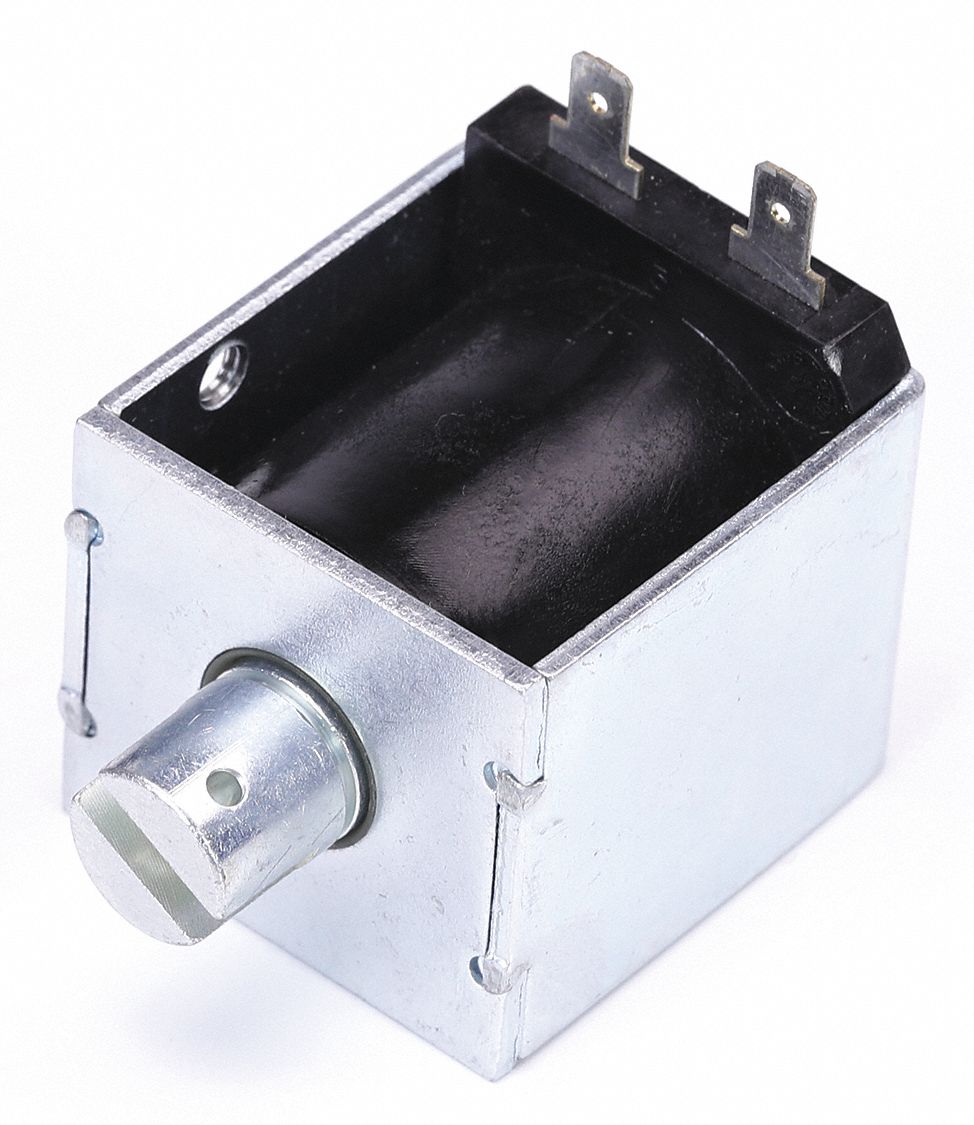 Solenoid: 120V AC, 0 to 1 in, 16.0 to 88.0 oz, 1 47/100 in Dp, 1 61/100 in Lg, 1 31/100 in Wd