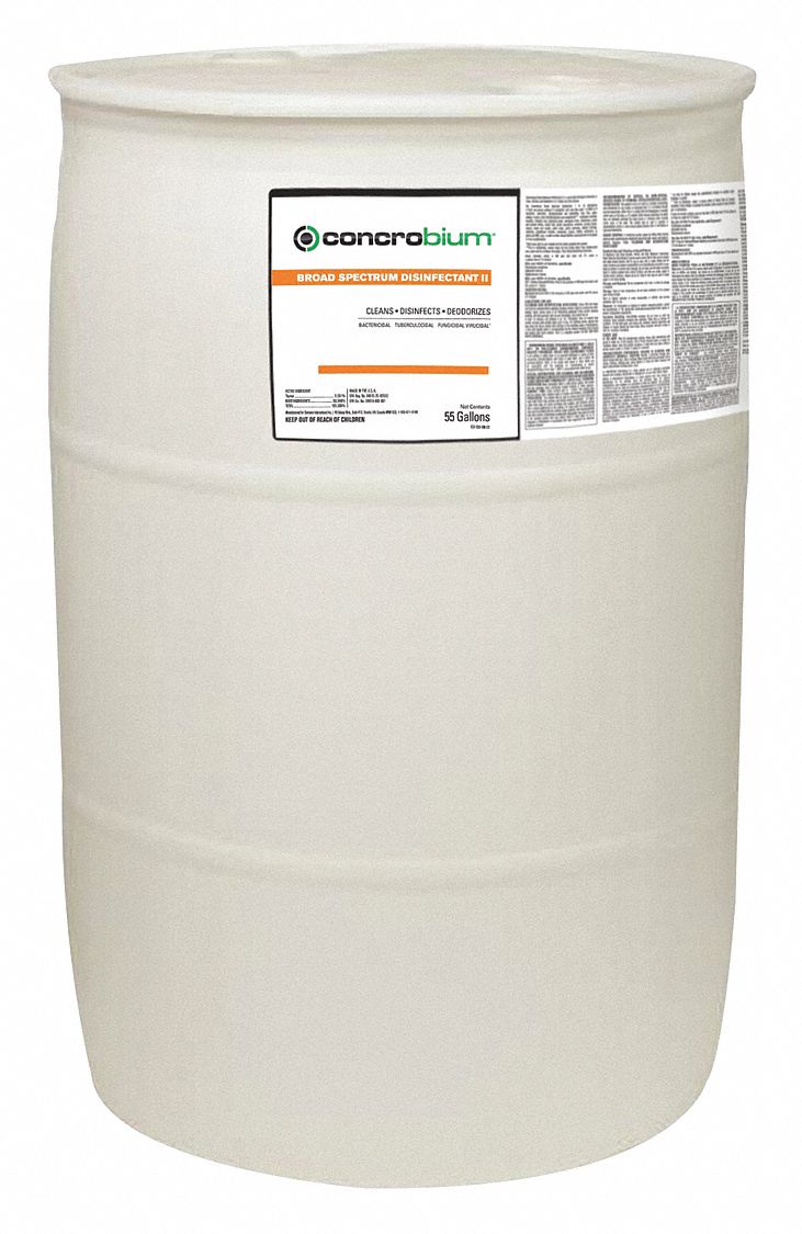 Disinfectant: Drum, 55 gal Container Size, Ready to Use, Liquid, Citrus, Concrobium