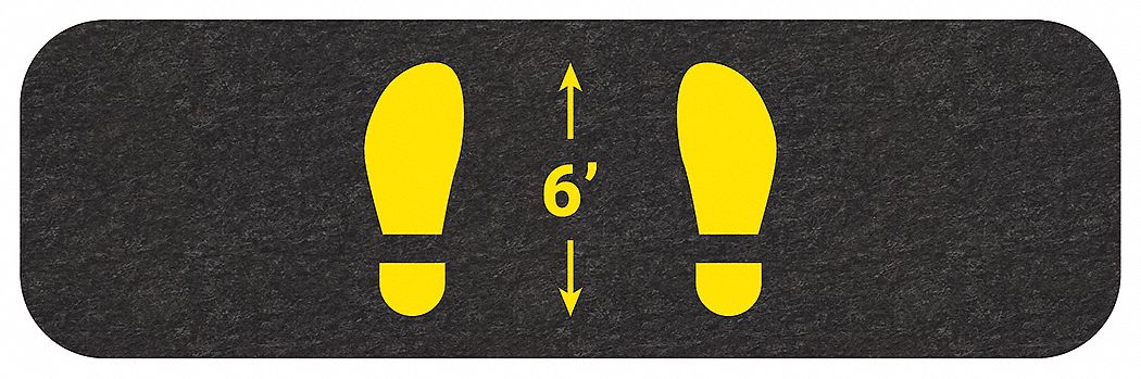Floor Sign Mat: 6', 26 in x 8 in, 26 in Overall Wd, 8 in Overall Lg, Drying, Smooth, Black, 6 PK