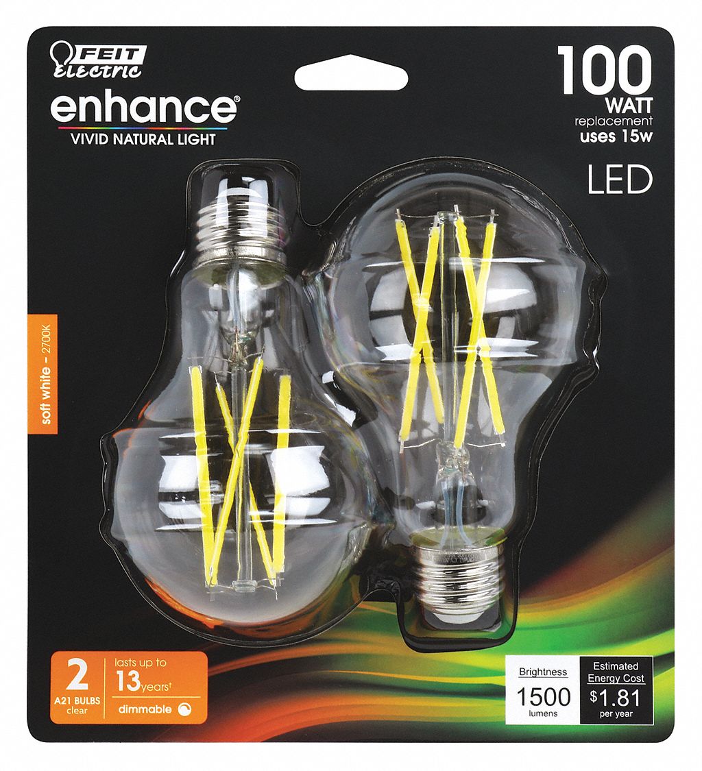 FEIT ELECTRIC BPA19100CL927CAFI2RP LED Bulb,1500 lm,15W,120VAC,51/8" L
