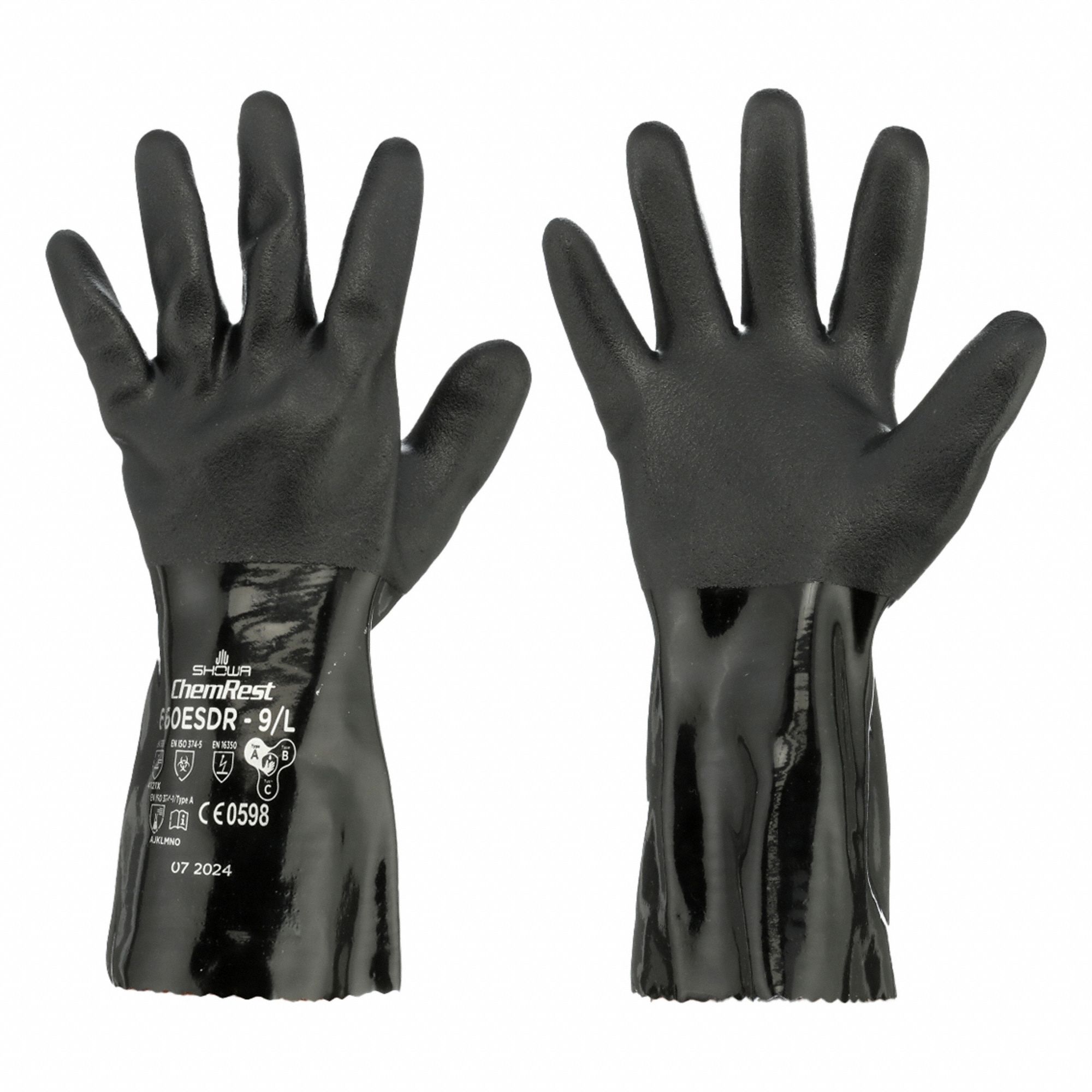 Chemical-Resistant Gloves: 51.18 mil Overall Thick, 12 1/2 in Glove Lg, Black, 660 ESD, 1 PR