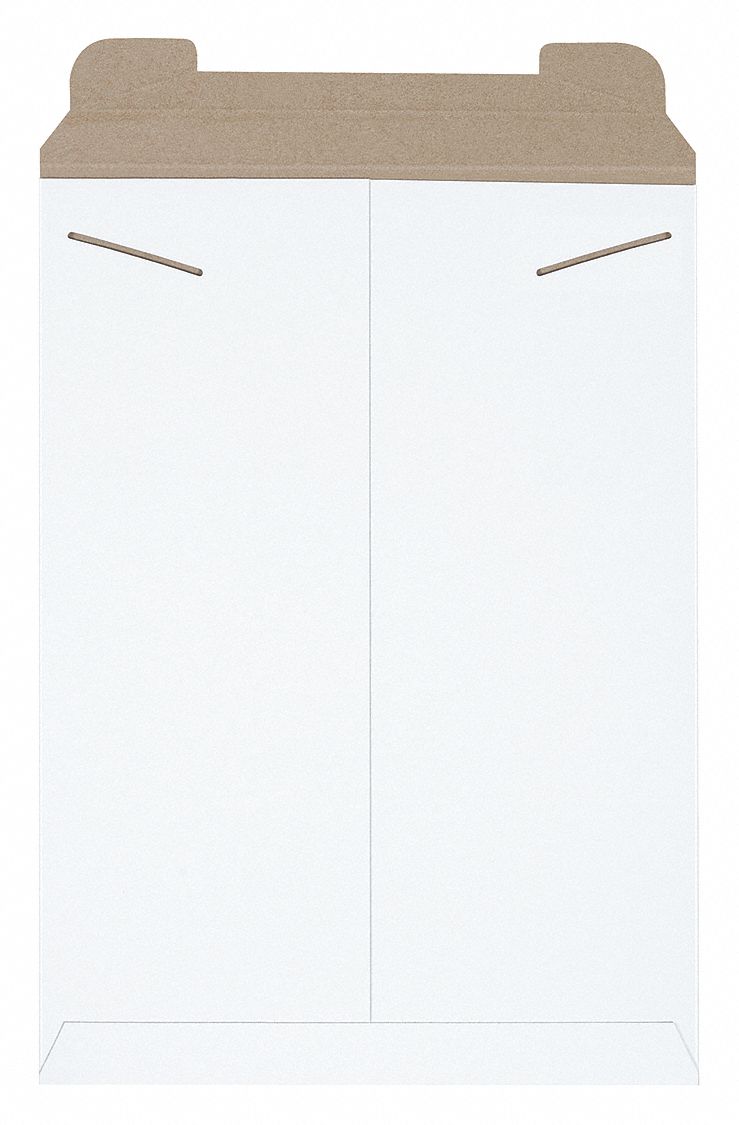Mailer Envelopes: 13 in x 18 in, 13 in x 18 in, 0.028 in Material Thick, White, 100 PK