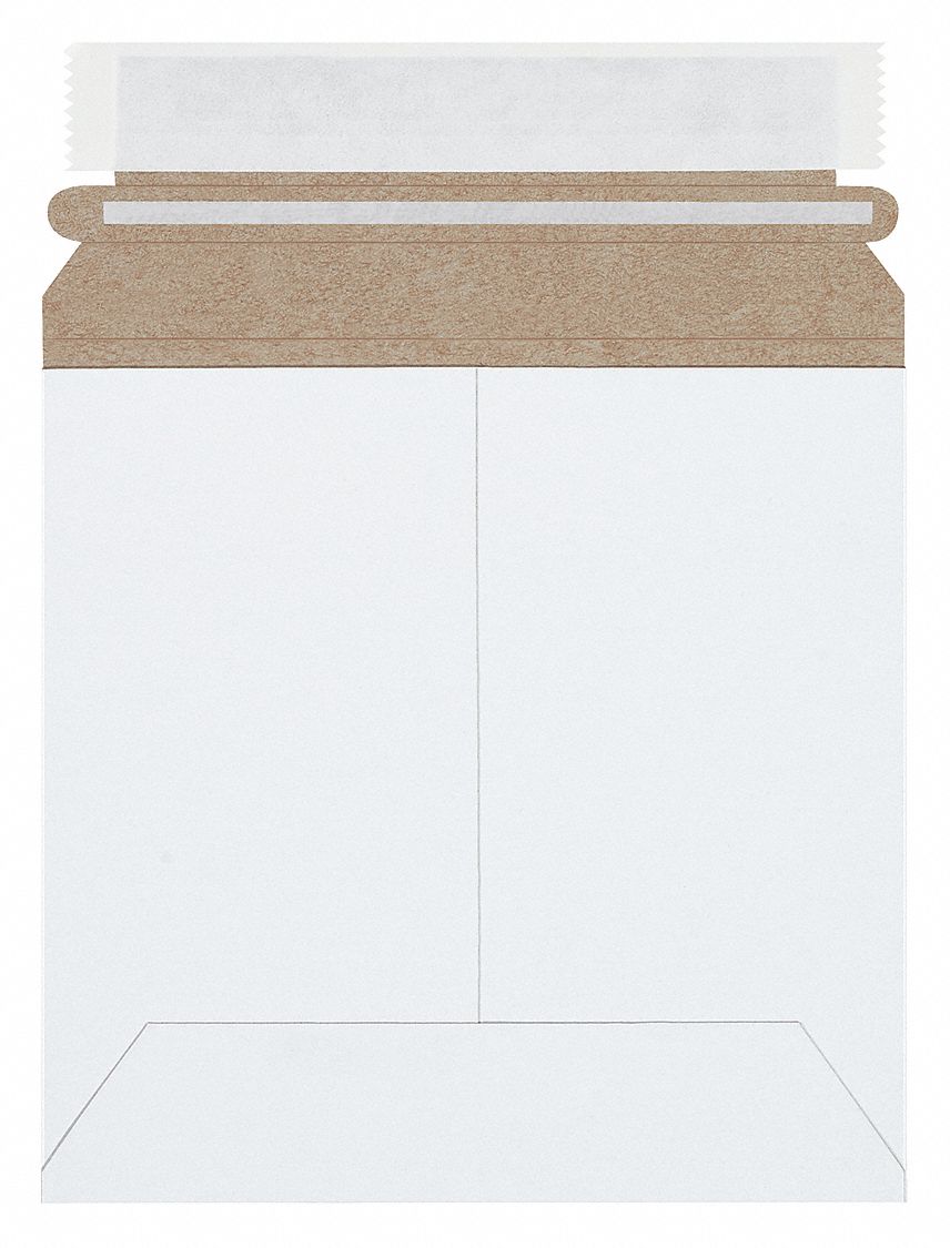 Mailer Envelopes: 6 in x 6 in, 0.02 in Material Thick, With Tear Strip, White, Chipboard, 200 PK
