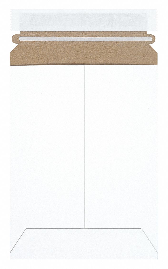 Mailer Envelopes: 6 in x 8 in, 0.02 in Material Thick, With Tear Strip, White, 100 PK