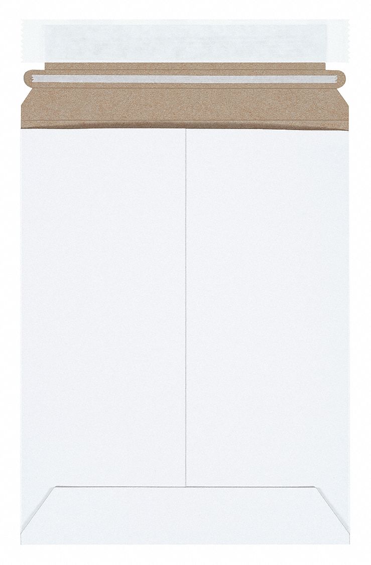 Mailer Envelopes: 7 in x 9 in, 7 in x 9 in, 0.02 in Material Thick, With Tear Strip, White, 100 PK